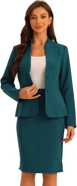 Allegra K Women's Collarless Blazer and Formal Pencil Skirt Business Suit Set 2 Pcs