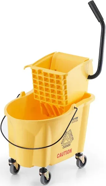 Mop Bucket with Wringer, 26 Qt. Commercial Mop Bucket with Side Press Wringe...