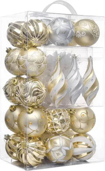  Christmas Tree Decorations Set, 40ct White and Gold Shatterproof Christmas 