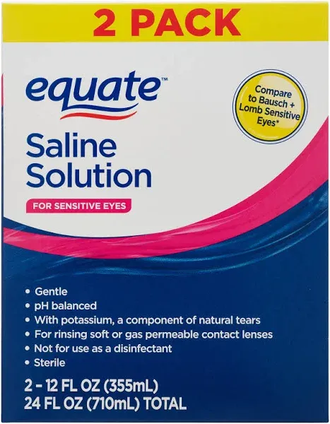 2 Pack Saline Solution for Sensitive Eyes 12 Fl Oz for Rinsing Contact Lenses