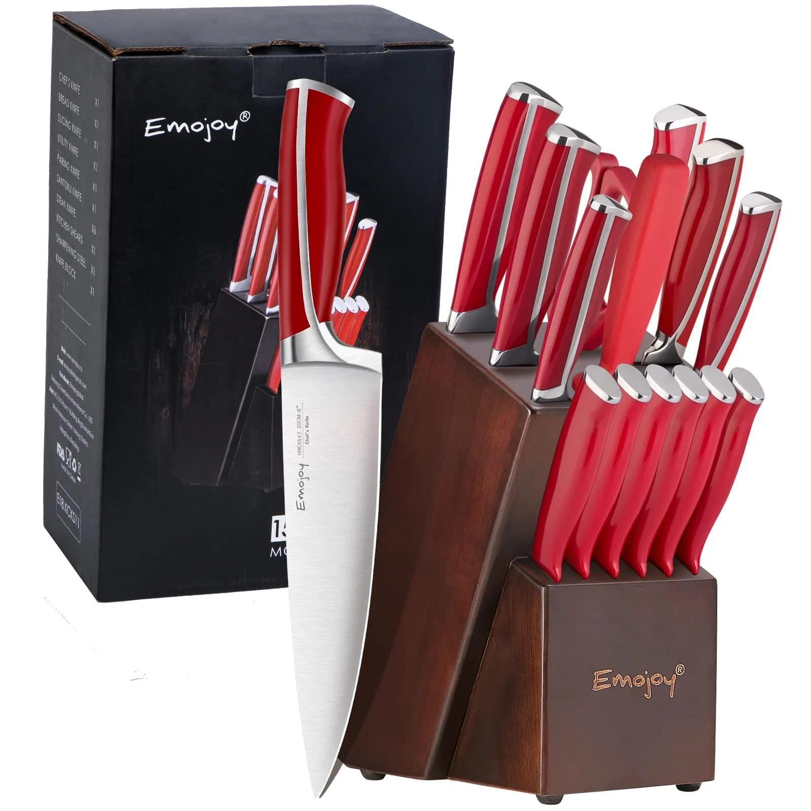 15 Pcs German Stainless Steel Knife Set with Block, Kitchen Knife set