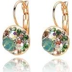 EVEVIC Multicolored Austrian Crystal Earrings for Women 14K Gold Plated Leverback Dangle Hoop Earrings (Green Opal+Aurora Borealis Crystal)