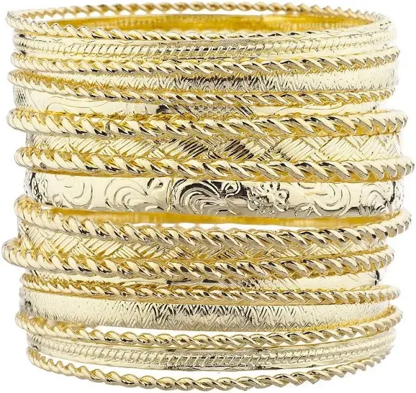 Lux Accessories Flower Mixed Metal Aztec Multi Bangle Set