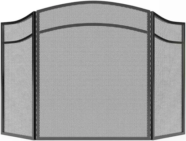 Lizh Metalwork 3 Panels Fireplace Screen with Arch Frame Simple Design 48"(L) x 29"(H),Black