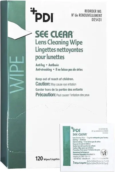 See Clear Eye Glass Cleaning Wipes, 120/Box