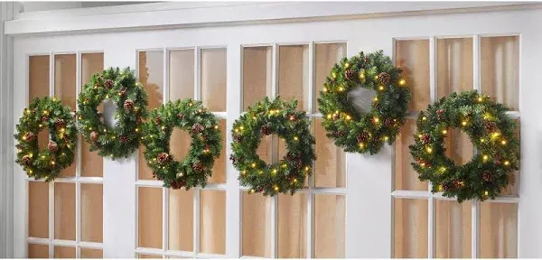 BrylaneHome 18" Pre-Lit Arrow-Tip Wreaths (Set of 6)