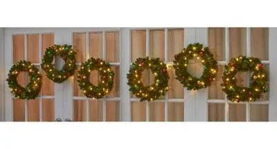 BrylaneHome 18" Pre-Lit Arrow-Tip Wreaths (Set of 6)