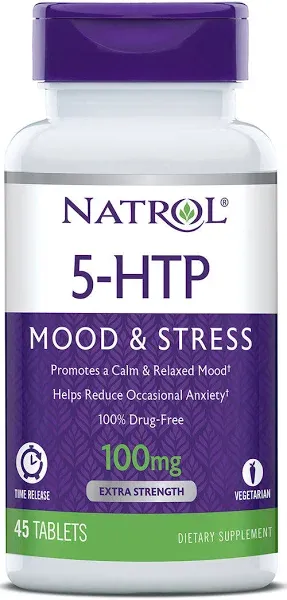 Natrol 5-HTP Extra Strength Mood &amp; Stress 100 mg - 45 Tablets Sealed BB 9/24