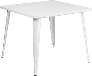 Flash Furniture Parker Commercial Grade 35.5" Square White Metal Indoor-Outdoor Table