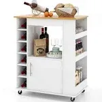 Kitchen Cart on Wheels with Bamboo Top and 6-Bottle Wine Rack