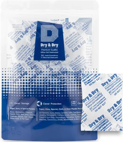 5 Pack of 30 Gram "Dry&dry" Silica Gel Packets Desiccant Dehumidifiers