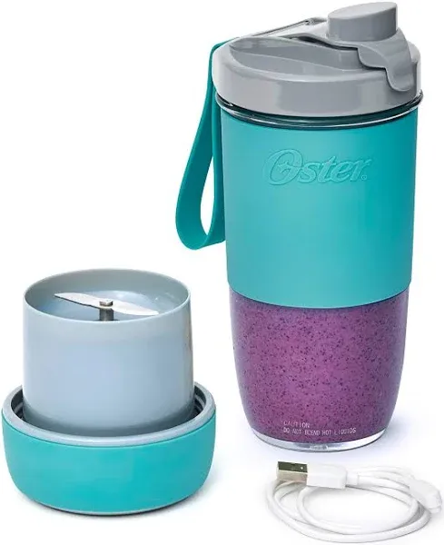 Oster Blend Active Portable Blender with Drinking Lid, USB,Teal. New For College