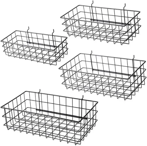 Pegboard Baskets, Set of 4 Black - Hooks to Any a. Sizes S+M+L+XL Pack, 