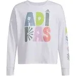 adidas Girls' Long Sleeve Waist Crew Tee, White, L(14)