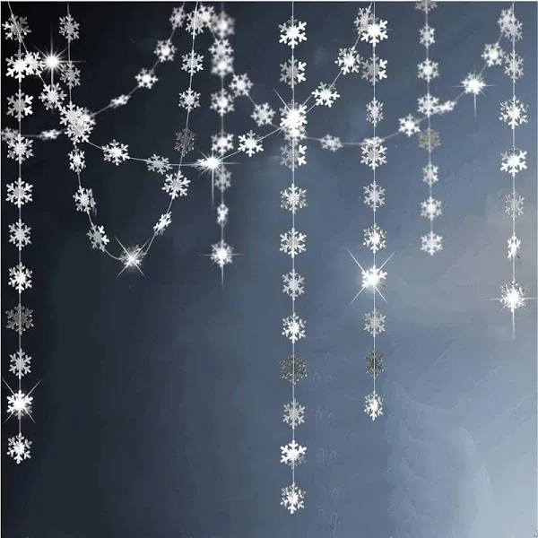 Cheerland Silver Snowflake Garland for Winter Wonderland/Onederland Party Decoration Christmas Tree Hanging Décor/Streamer/Banner for Frozen Birthday/Holiday/New Year/Wedding/Baby Shower/Classroom