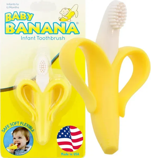 Baby Banana Infant Training Toothbrush and Teether, PINK Stocking Stuffer