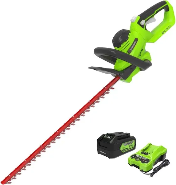 Greenworks 24V 22 In. Cordless Hedge Trimmer with 4.0 Ah USB Battery &amp; Charger