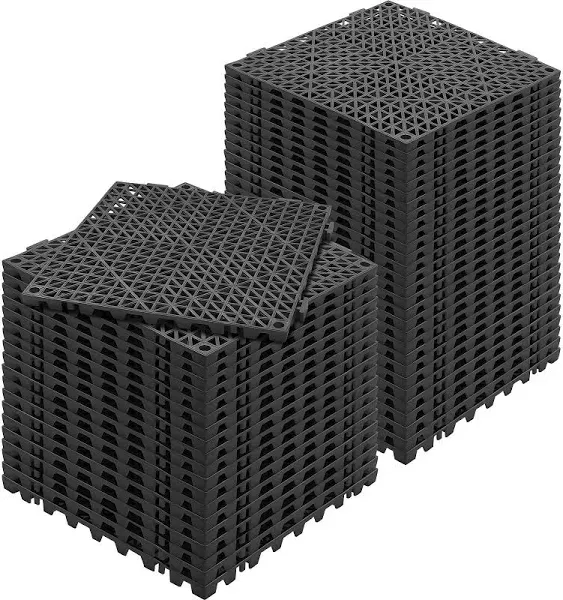 VEVOR Interlocking Tile 50PCS Black, Drainage Tiles 12&quot; x 12&quot; Splicing, Soft PVC Interlocking Drainage Floor Tiles, Non-Slip Drainage Holes for Restroom, Bathroom, Kitchen, Pool, Wet Areas