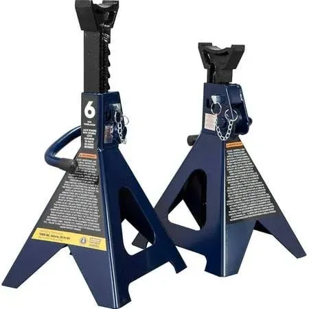 6 Ton (12,000 Lbs) Capacity Double Locking Steel Jack Stands, 2 Pack, Blue, AT46