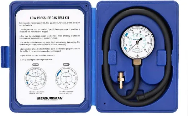 Measureman Natural Gas or LP Gas Manifold Pressure Test Kit