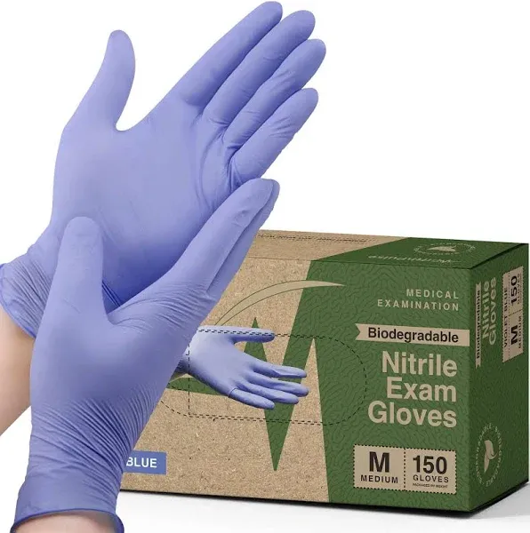 FifthPulse Biodegradable Disposable Nitrile Gloves, 3 Mil Medical Exam Gloves, XS, Violet Blue, 150/BX