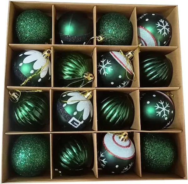 LEKEJIA Green Christmas Balls 16ct 2.36christmas Tree Decoration Shatterproof Plastic Decorative St. Patrick's Day Ball Ornaments Exquisite Designs