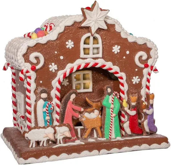 Kurt Adler Battery-Operated Light Up Nativity Gingerbread House