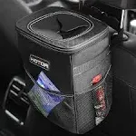 HOTOR Car Trash Can with Lid and Storage Pockets, 100% Leak-proof Car Organizer, Waterproof Car Garbage Can, Multipurpose Trash Bin for Car - Black