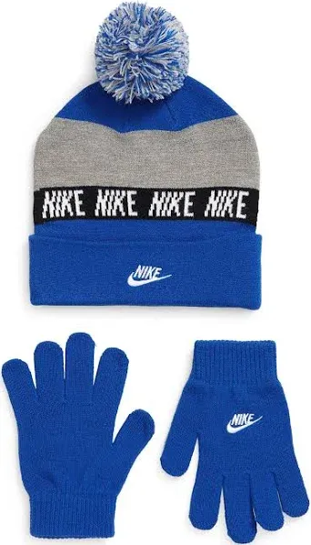 Nike Futura Two-Piece Big Kids' (Boys') Beanie And Gloves Set (One Size, Game Royal/Smoke Grey)