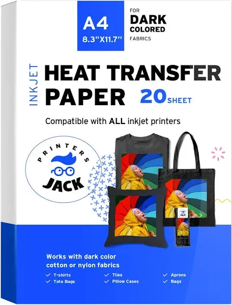 Printers Jack Iron-On Heat Transfer Paper for Dark Fabric 40 Pack 8.3x11.7&#034; T...