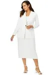 Jessica London Women's Plus Size Two Piece Single Breasted Jacket Skirt Suit Set - 16, White