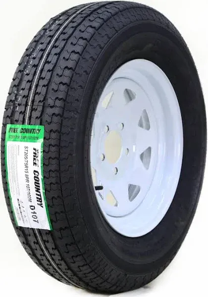 ROCKMAN Trailer Tire Wheel Assembly ST205/75R15 8-Ply D 107M 5 Lug on 4.5" PCD White Spoke Rim