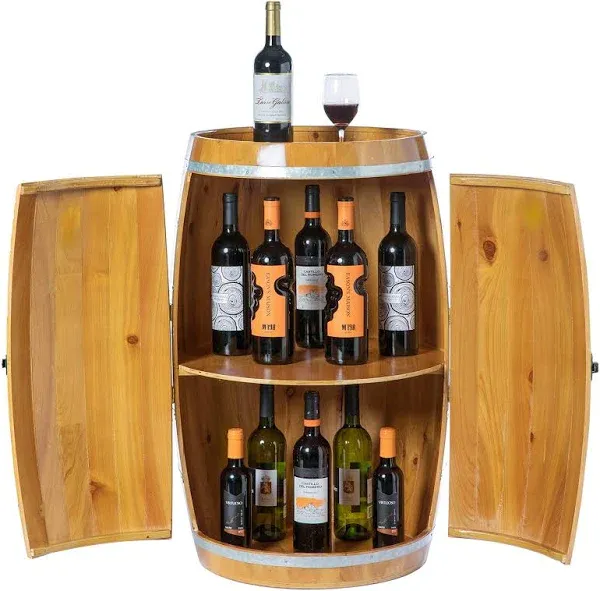 Vintiquewise Wooden Wine Barrel Shaped Wine Holder, Bar Storage Lockable Storage Cabinet