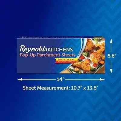 Reynolds Kitchens Pop-Up Parchment Paper Sheets, 10.7x13.6 Inch, 30 Sheets