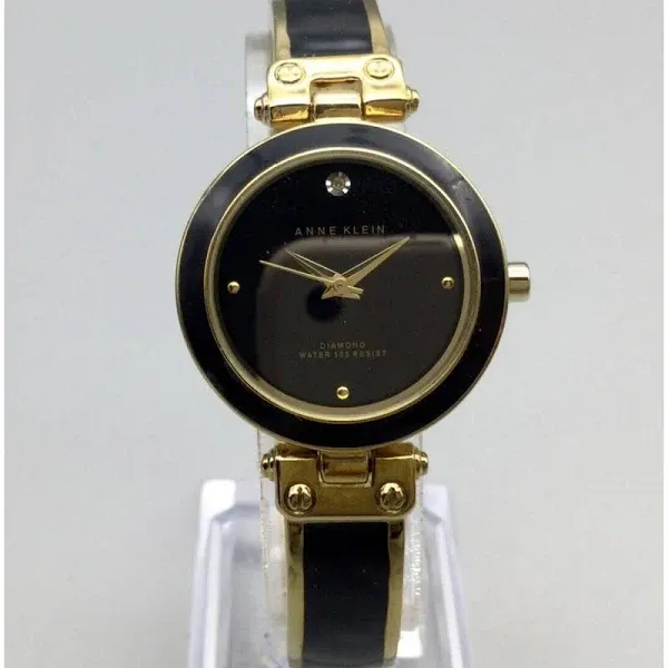 Anne Klein Watch Women Diamond 28mm Black Gold Two Tone New Battery 6.75&quot;