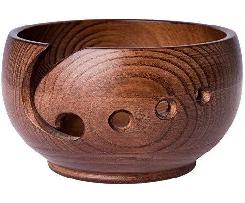 LABORWOOD Large Wooden Yarn Bowl 7"x4" Handmade Ash-Tree Wood Crochet & Knitting Holder Perfect Dispenser for Skeins Balls Knit Accessories Portable Heavy Cat Storage Ideal Gift for Crafters(Chestnut)