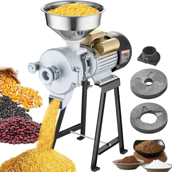 Electric Grain Mill Grinder, 3000-Watt Spice Grinders, Commercial Corn Mill with Funnel, Thickness Adjustable Machine