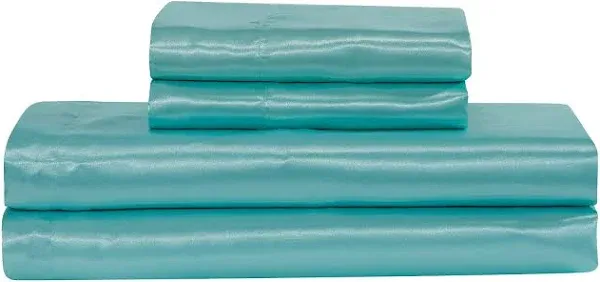 Satin Silk Sheets Bed Set 4 Pcs, Soft and Durable Pillowcase, Flat Sheet and Fitted Sheet 19 deep Pocket, Hotel Luxury Bed Sheets Set-(Cal King Teal)