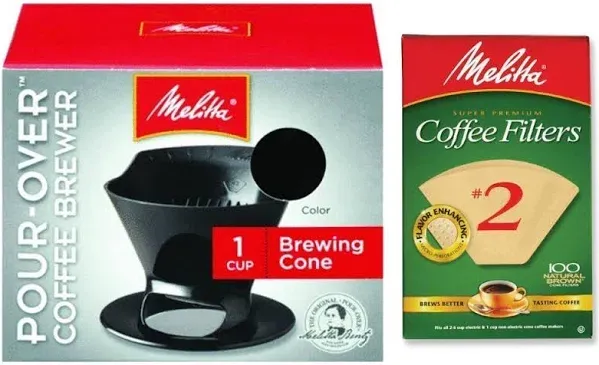 Melitta Pour Over Coffee Cone Brewer and 2 Filter Combo Set