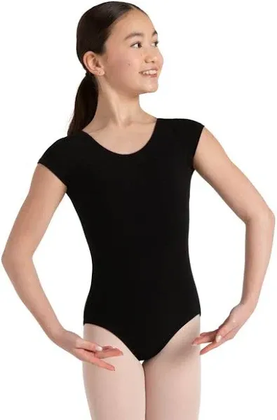 $66 Capezio Girl&#039;s Black Classic Pull On Short Sleeve Dance Leotard Size 6-8