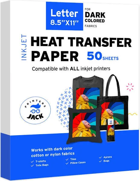 Iron-On Heat Transfer Paper for Dark Fabric 50 Pack 11&#034;x17&#034; T-Shirt Transfer ...