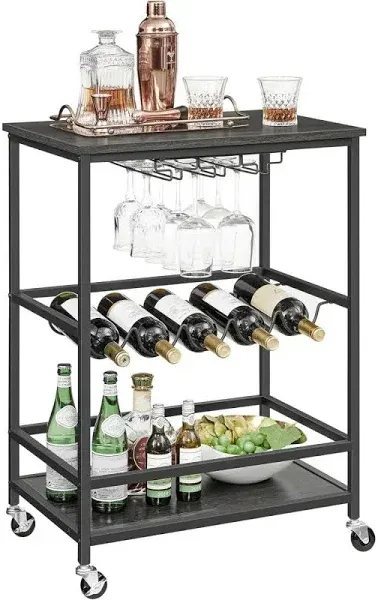 VASAGLE Bar Cart Serving Cart Glass Holders Wine Holders