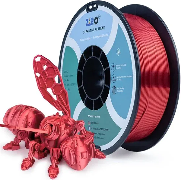 ZIRO PLA Filament 1.75mm, Shining Red 3D Printer Filament Silky, Silk 3D Printing Filament, Dimensional Accuracy +/- 0.03mm, Fit Most 3D FDM Printers Metal Metallic 1KG/2.2lb Spool