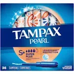 Tampax Pearl Super Plus Plastic Tampons, Unscented - 36 count