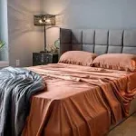 LUXOME Luxury Sheet Set | 100% Rayon (Viscose) from Bamboo | King Size - Terracotta | Deep Pockets | 4-Piece Set (Fitted, Flat, 2 Pillowcases)