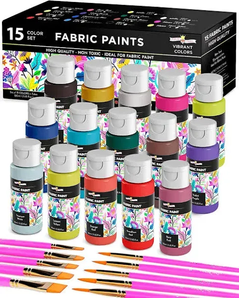 Permanent Fabric Paint for Clothes 15 Colors - Fabric Paint for Canvas Textile Paint Cloth Paint Fabric Paint Set Fabric Paints Child Safe Paint for