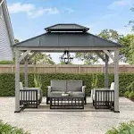 Sunjoy Wood Gazebo, Outdoor Patio Steel Hardtop Gazebo, Cedar Framed Wooden Gazebo