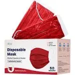 WeCare 3-Ply Disposable Face Mask, Individually Wrapped, Adult, Red, 50/Box (WMN100021)