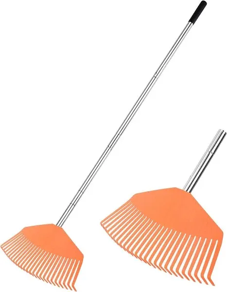 Garden Rake, Rake for Lawn, Rakes for Gardening, Sturdy Non-Slip 25 Plastic Tines 57.2 in Long Adjustable Handle Large Leaf Rake, Compact Rake for Garden, Yard，Collecting Leaves