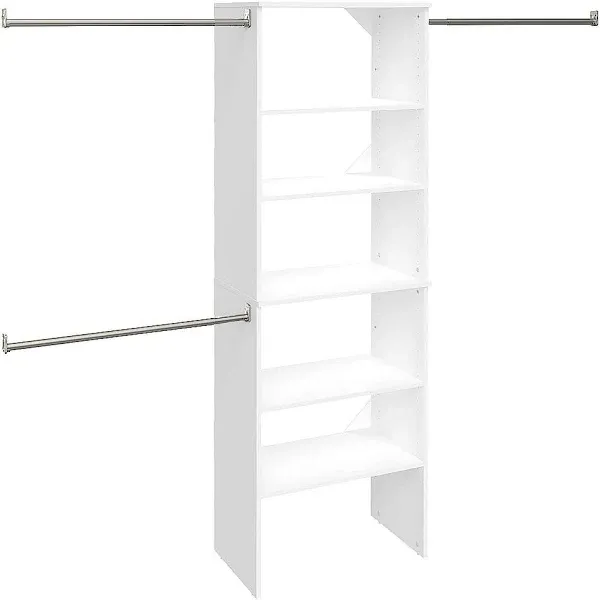 SuiteSymphony 25&#034; Wood Closet Organizer Kit with Adjustable Shelves &amp; Hang Rods